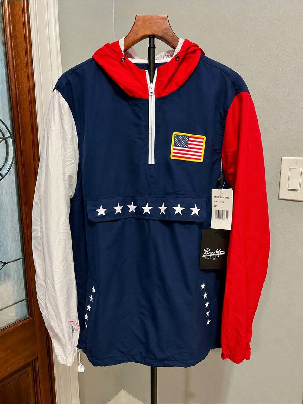 NWT Brooklyn Cloth Mens USA Patriotic Colorblock Windbreaker Anorak Jacket L
